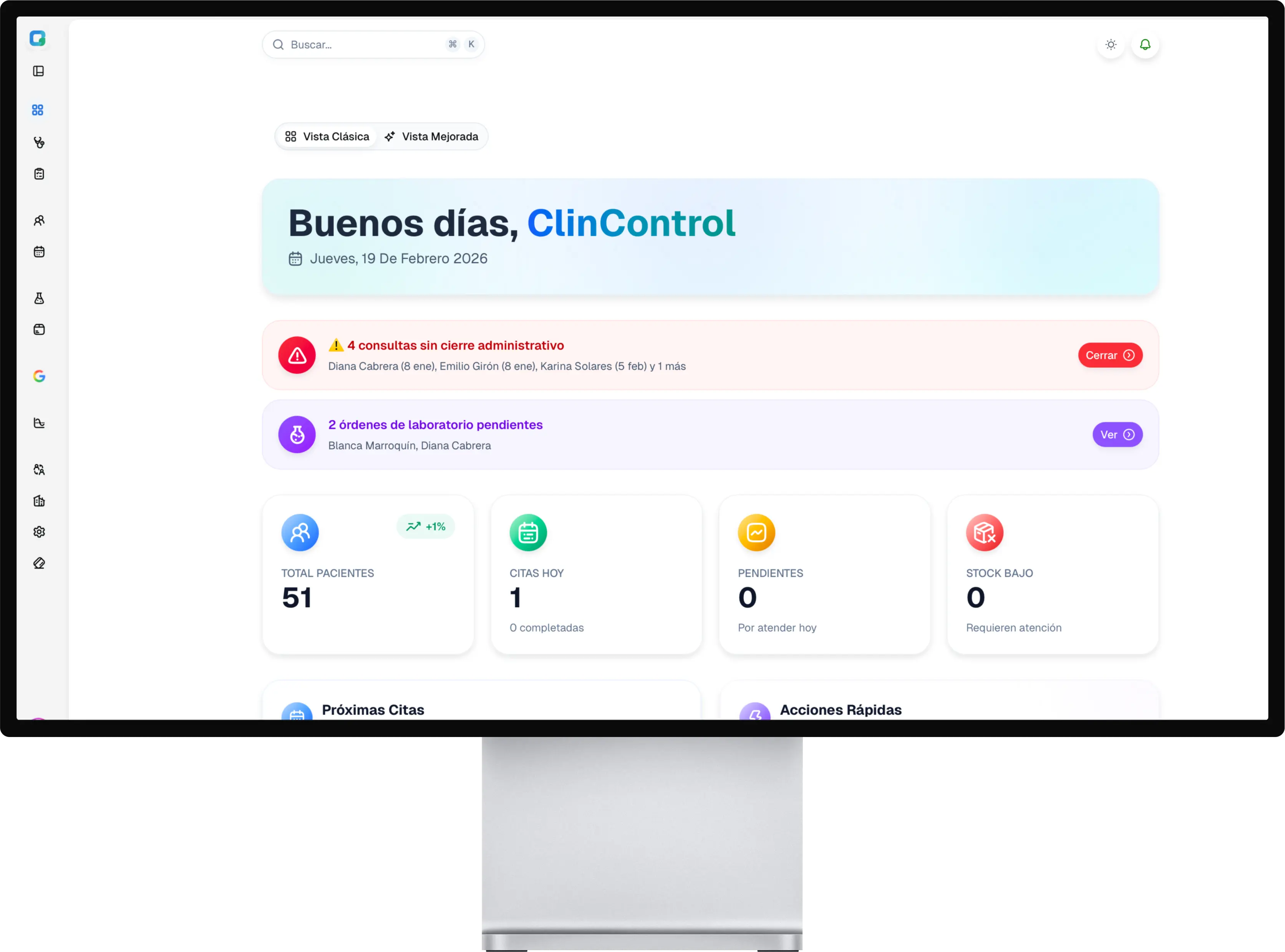 Vista previa del Dashboard de ClinControl
